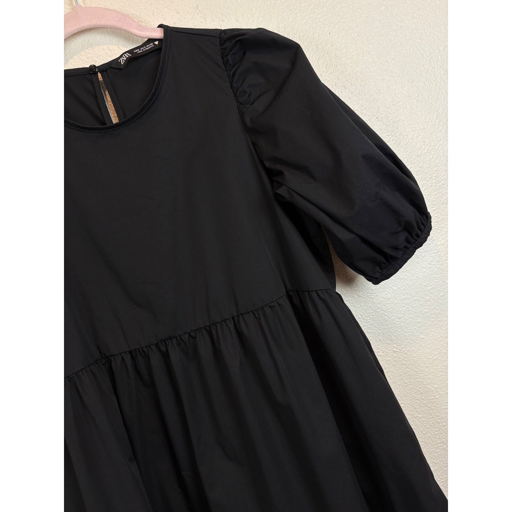 Zara Black Dress 100% Cotton Small Poplin Tiered Whimsigoth Dark Cottagecore - Picture 4 of 9